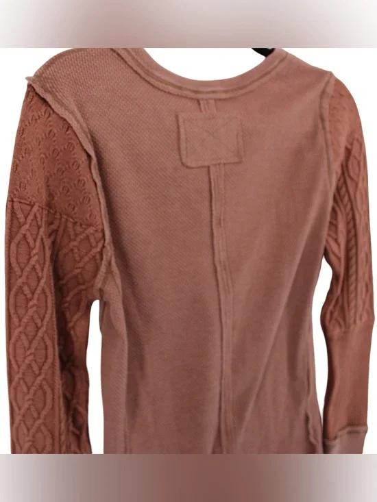 We The Free Twisted Cable Cuff Henley - Caramel Cafe - Picture 13 of 15